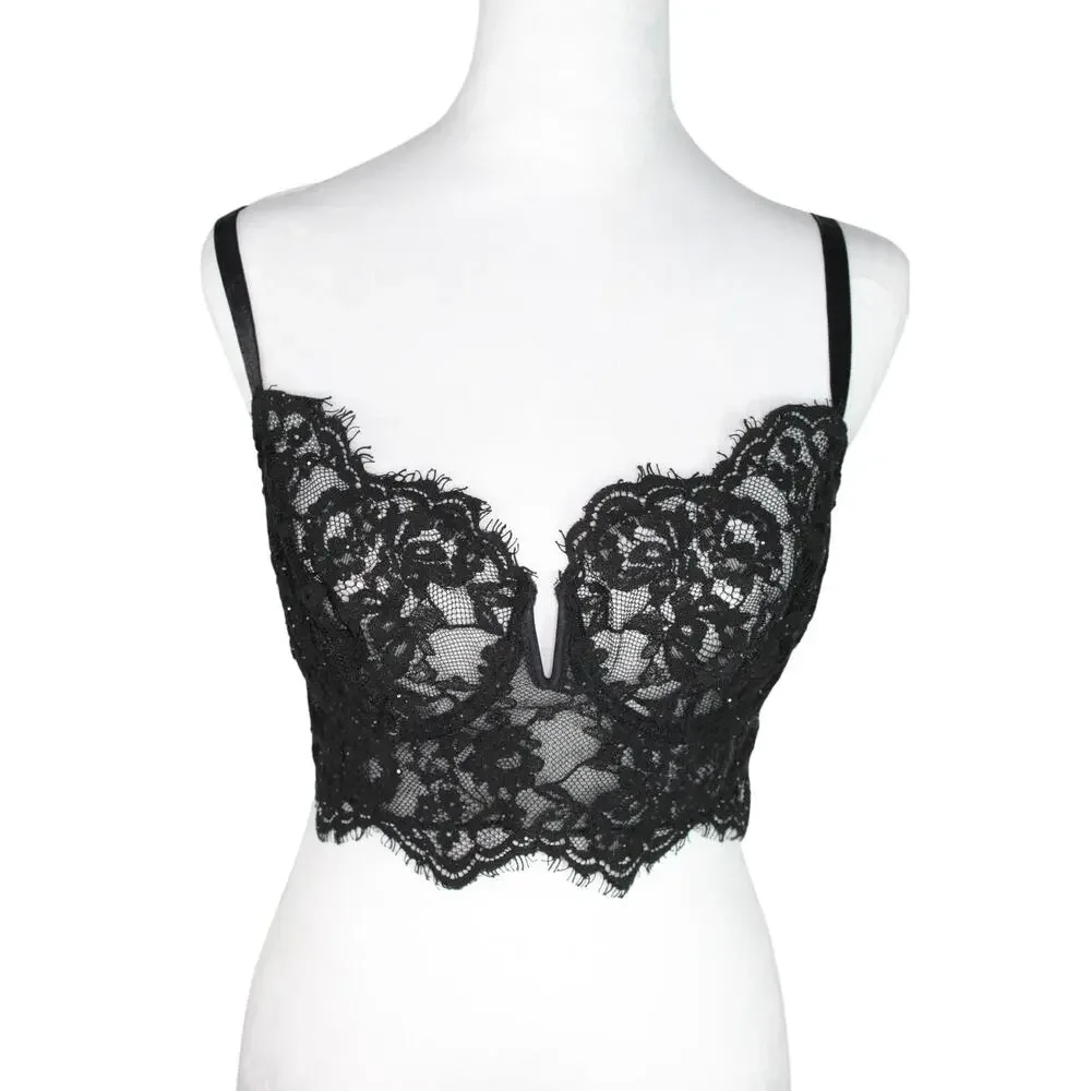 Intimissimi Lace Bra Sparkle Sequin Wide Brand Bustier Plunge V-neck 30C - Picture 2 of 10